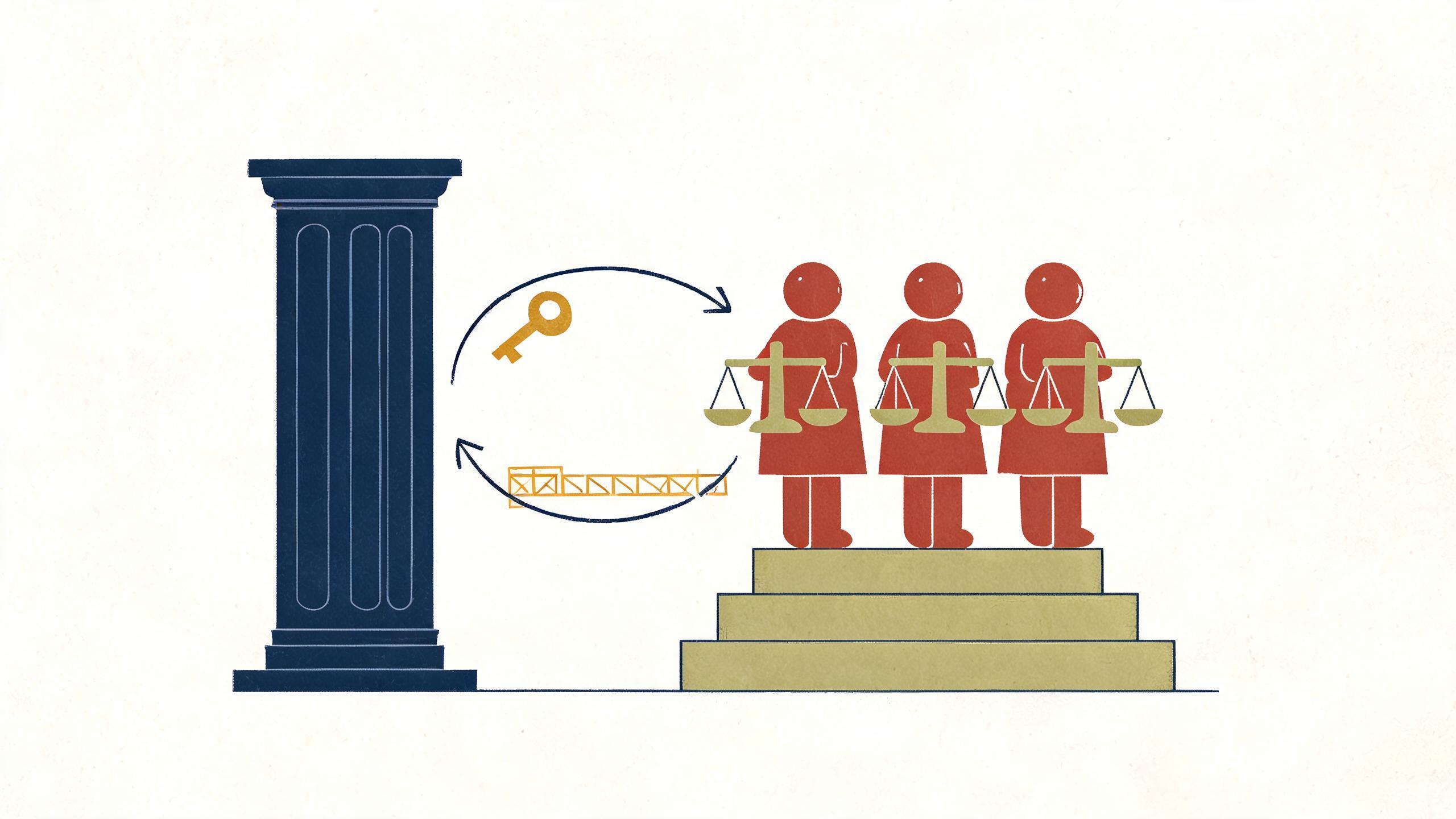 A stylized diagram showing a feedback loop between a regulatory document and an internal compliance team, with arrows indicating analysis, response, and resolution.